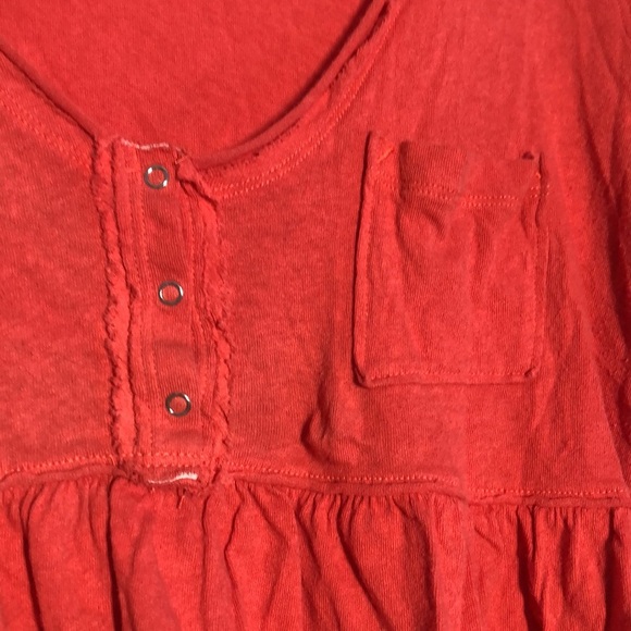We The Free Womens Cropped Size M Shirt 3/4 Sleeve Red Coral Baggy - Picture 3 of 6